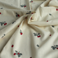 Popeline de coton BIO flamée / rustique motif exclusif fraises