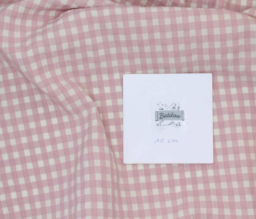Seersucker / Coton gaufré vichy moyen 6mm vieux rose écru
