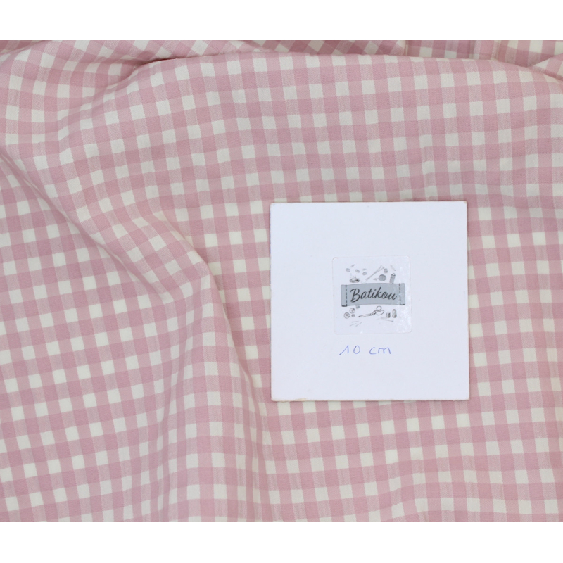 Seersucker / Coton gaufré vichy moyen 6mm vieux rose écru