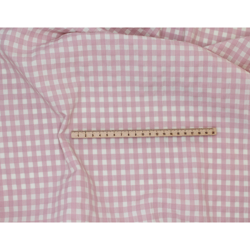 Seersucker / Coton gaufré vichy moyen 6mm vieux rose écru
