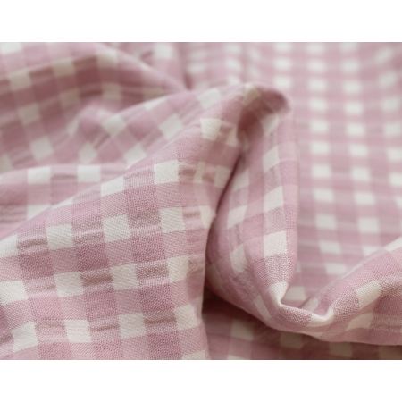 Seersucker / Coton gaufré vichy moyen 6mm vieux rose écru Seersucker / Coton gaufré vichy moyen 6mm vieux rose écru