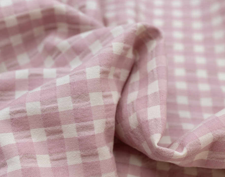 Seersucker / Coton gaufré vichy moyen 6mm vieux rose écru