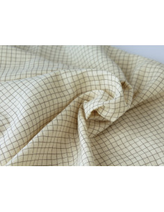 Double gaze de coton beige écru à petits carreaux Tissus issus de l'agriculture biologique  - 6 2