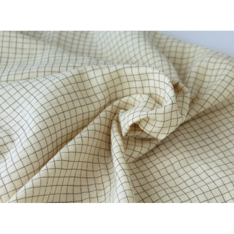 Double gaze de coton beige écru à petits carreaux Tissus issus de l'agriculture biologique  - 1