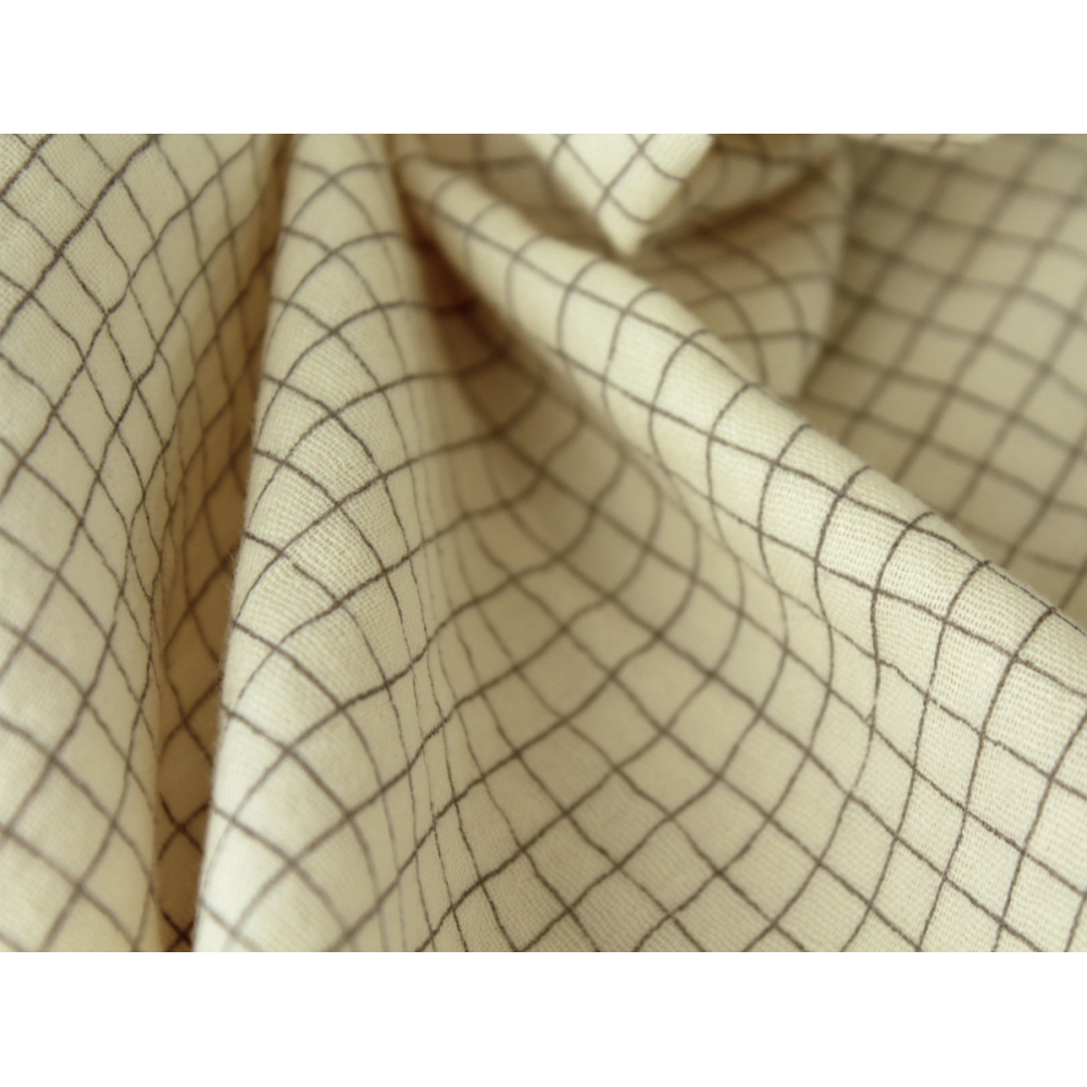 Double gaze de coton beige écru à petits carreaux Tissus issus de l'agriculture biologique  - 2