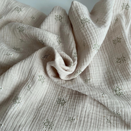 Camomille - Double gaze de coton BIO crème motif exclusif Camomille - Double gaze de coton BIO crème motif exclusif