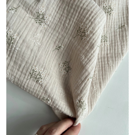 Camomille - Double gaze de coton BIO crème motif exclusif Camomille - Double gaze de coton BIO crème motif exclusif