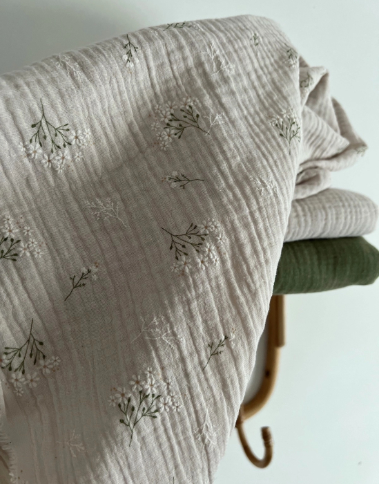 Camomille - Double gaze de coton BIO crème motif exclusif