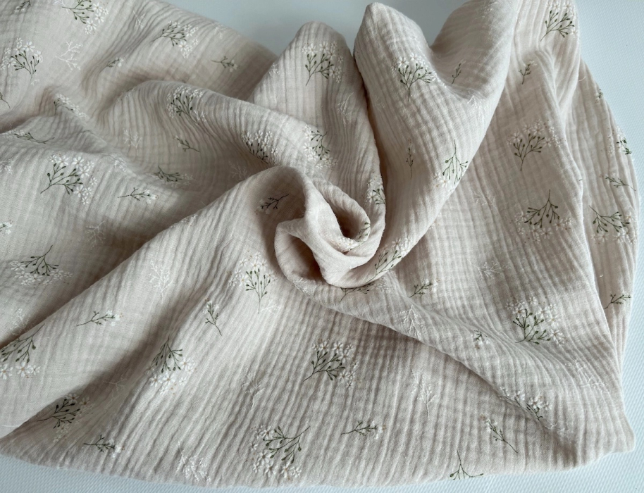 Camomille - Double gaze de coton BIO crème motif exclusif