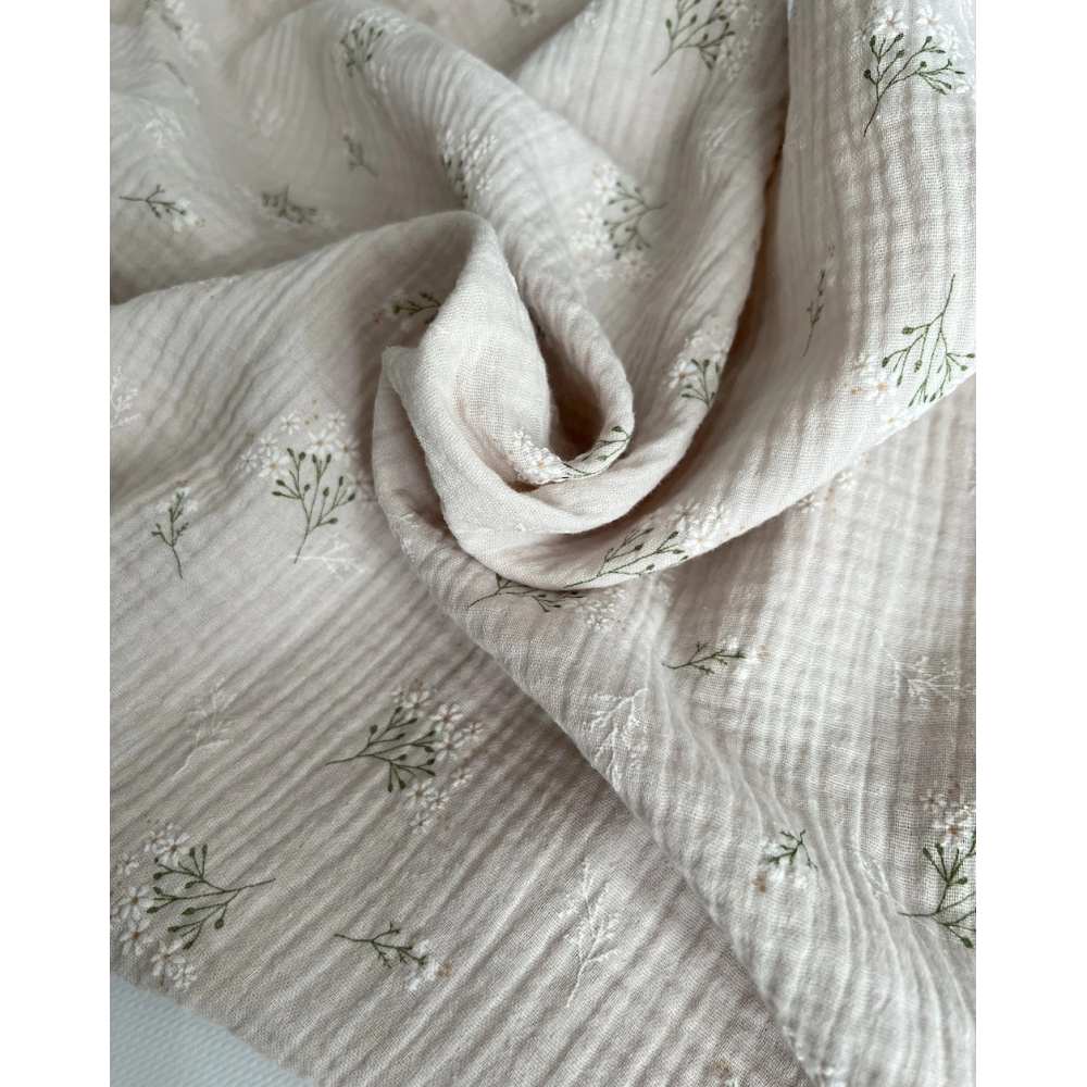 Camomille - Double gaze de coton BIO crème motif exclusif