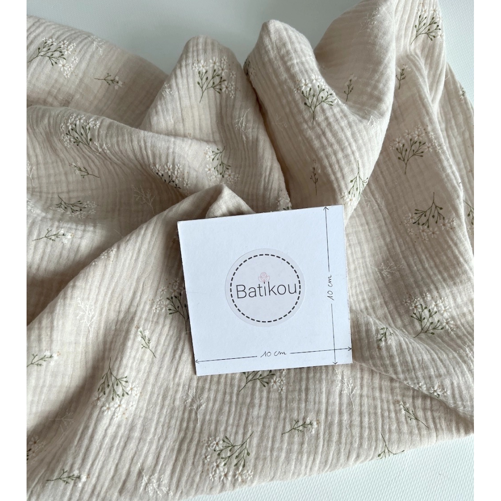 Camomille - Double gaze de coton BIO crème motif exclusif