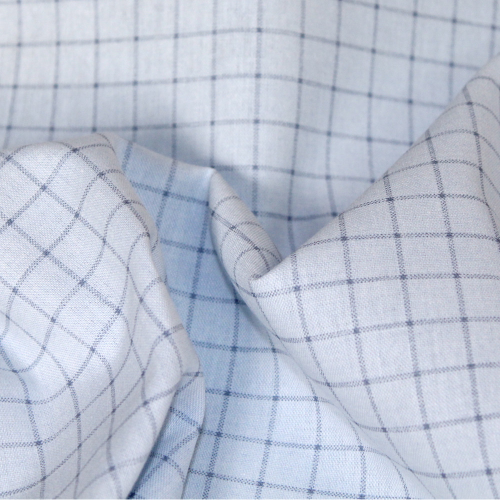Chambray coton bleu à carreaux