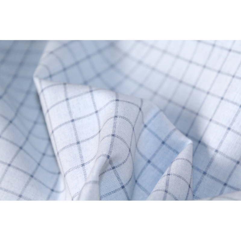 Chambray coton bleu à carreaux