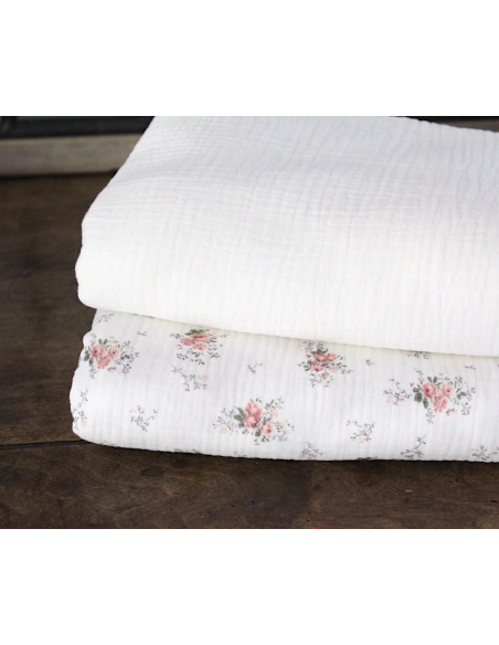 Double gaze de coton BIO unie blanc cassé Tissus issus de l'agriculture biologique  - 4