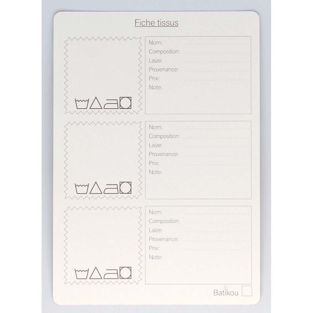 Fiche d'organisation Tissus A5 coloris au choix