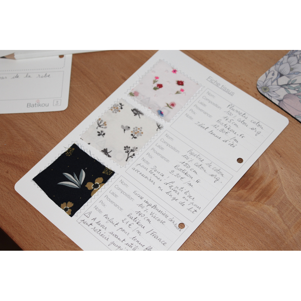 Fiche d'organisation Tissus A5 coloris au choix