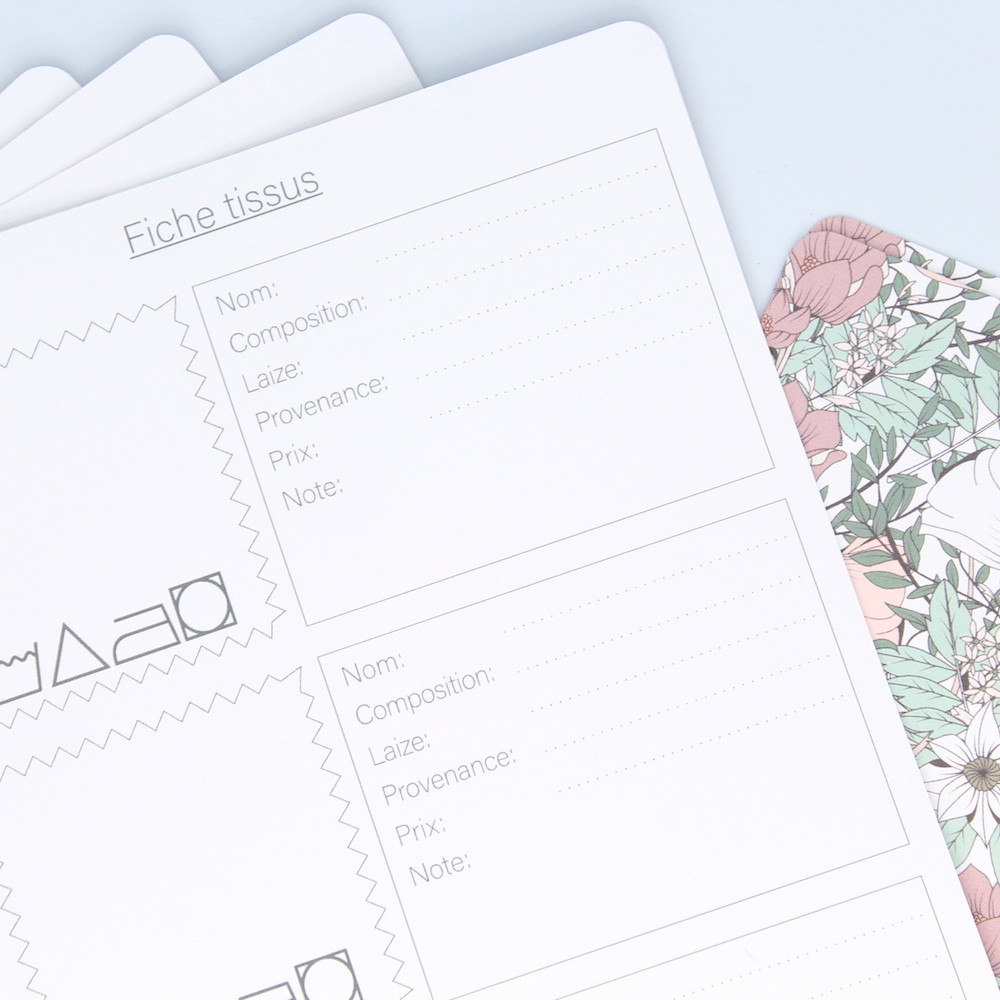 Fiche d'organisation Tissus A5 coloris au choix