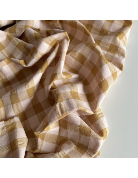 Seersucker / Coton gaufré grand vichy miel / nude Batikou - 1