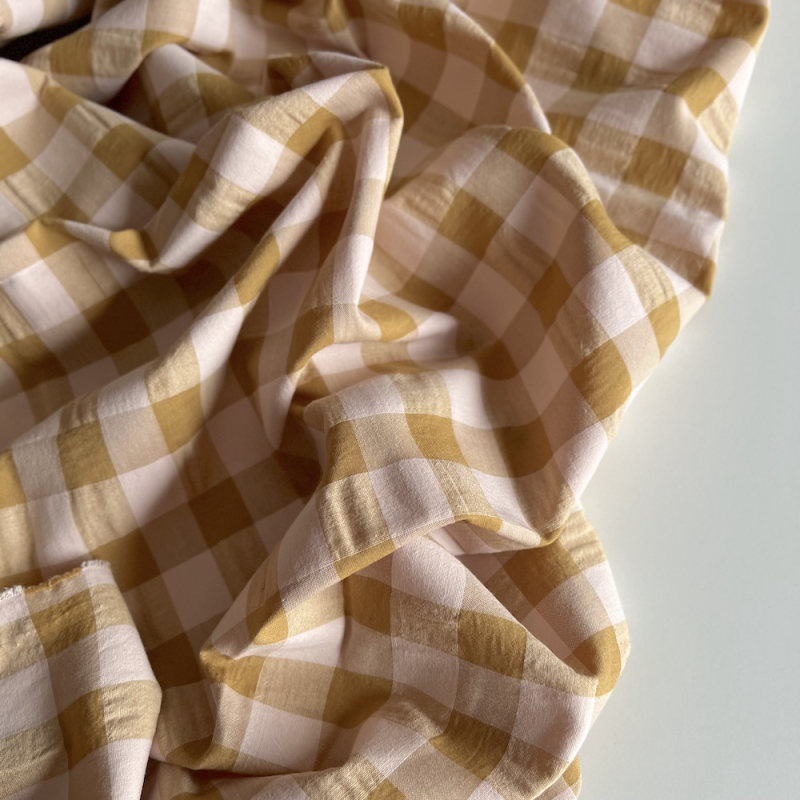 Seersucker / Coton gaufré grand vichy miel / nude Batikou - 1