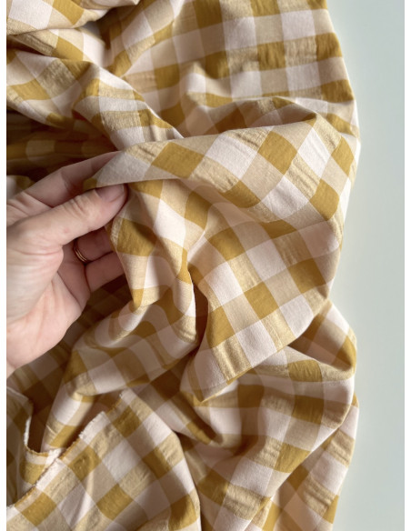 Seersucker / Coton gaufré grand vichy miel / nude Batikou - 4