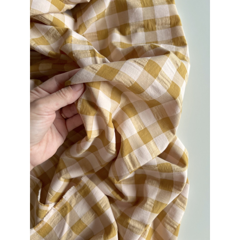 Seersucker / Coton gaufré grand vichy miel / nude Batikou - 4