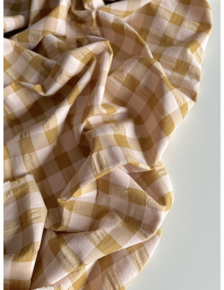 Seersucker / Coton gaufré grand vichy miel / nude Batikou - 3