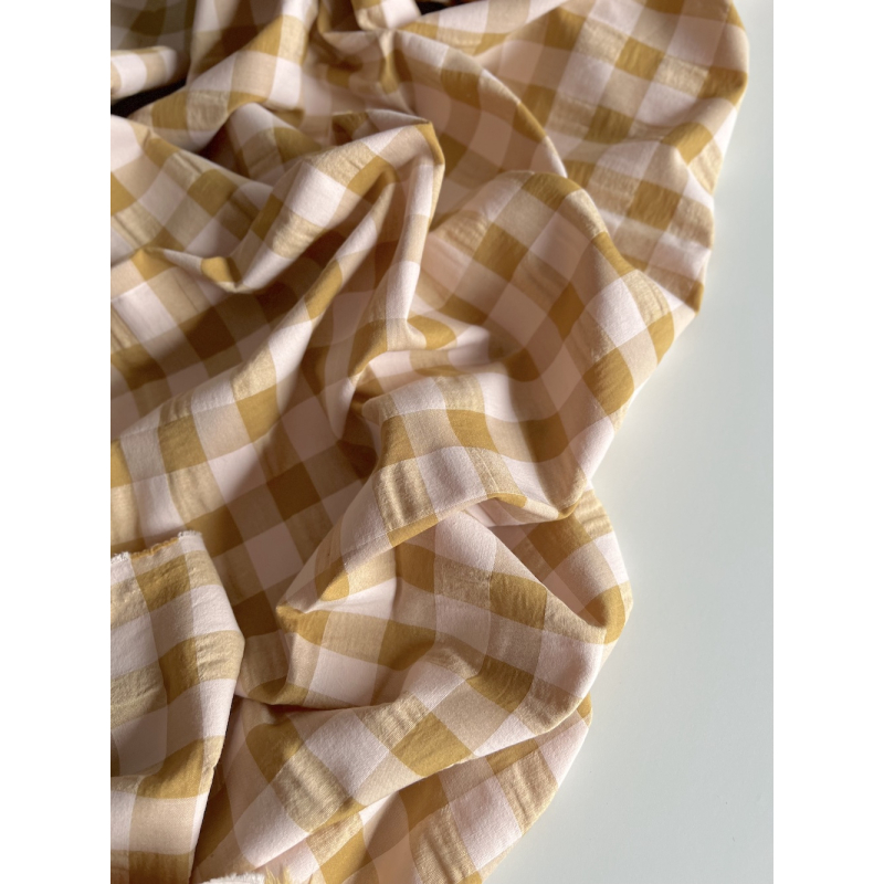 Seersucker / Coton gaufré grand vichy miel / nude Batikou - 3