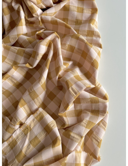 Seersucker / Coton gaufré grand vichy miel / nude Batikou - 5