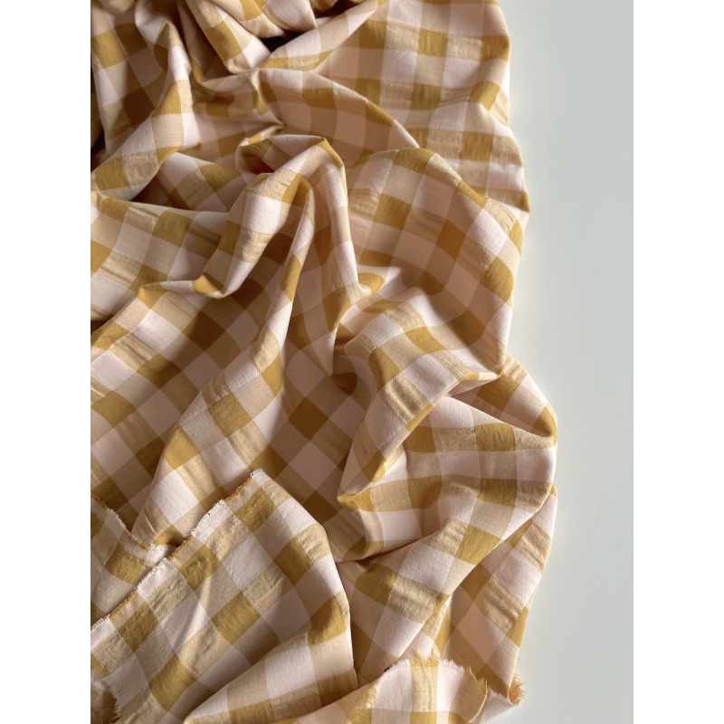 Seersucker / Coton gaufré grand vichy miel / nude Batikou - 5