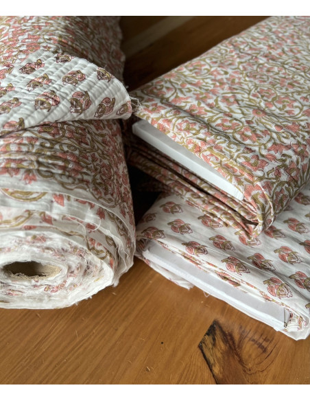 Tissu indien matelassé double face coton hand block traditionnel Qualité Oeko-tex - 2