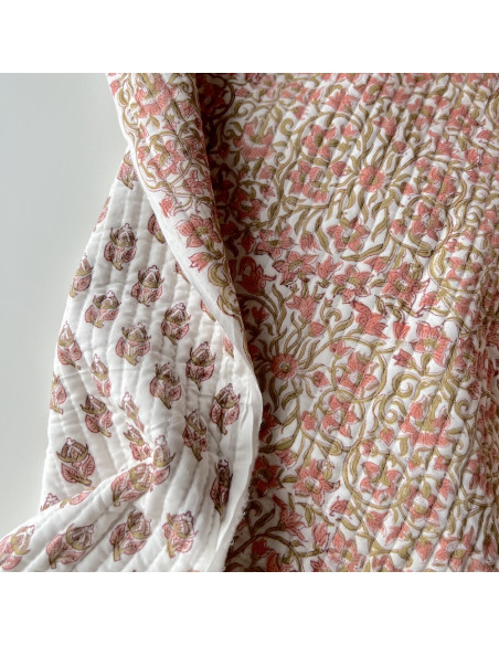 Tissu indien matelassé double face coton hand block traditionnel Qualité Oeko-tex - 1