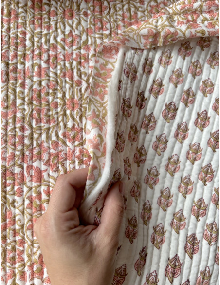 Tissu indien matelassé double face coton hand block traditionnel Qualité Oeko-tex - 3