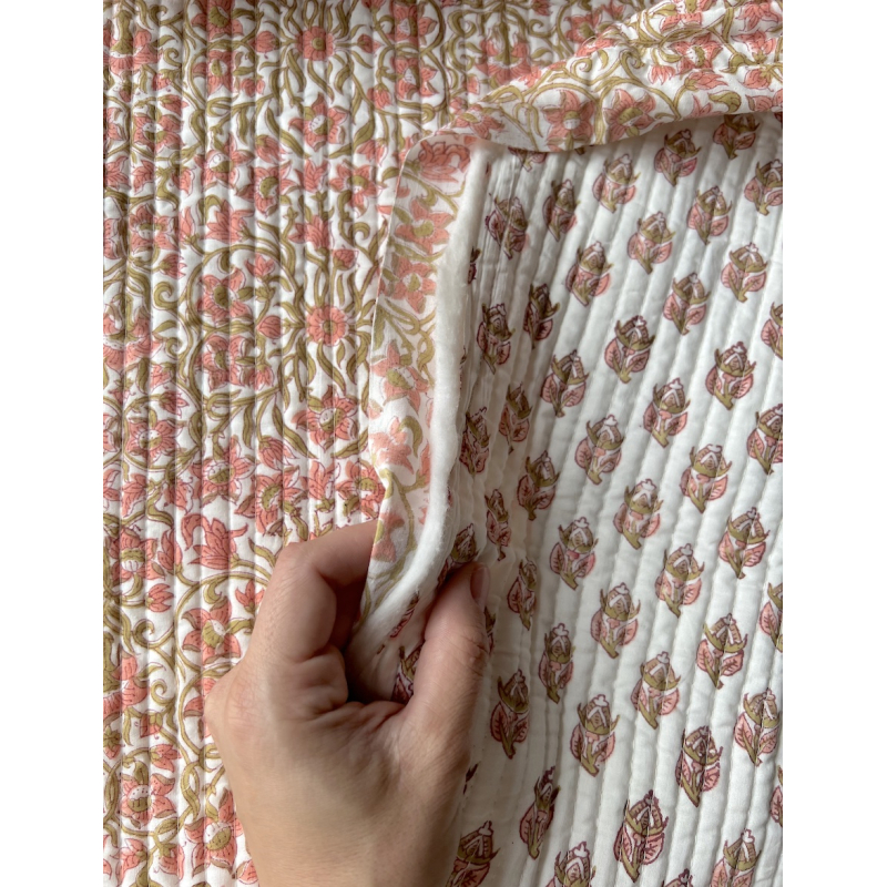 Tissu indien matelassé double face coton hand block traditionnel Qualité Oeko-tex - 3