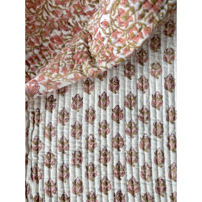 Tissu indien matelassé double face coton hand block traditionnel Qualité Oeko-tex - 6