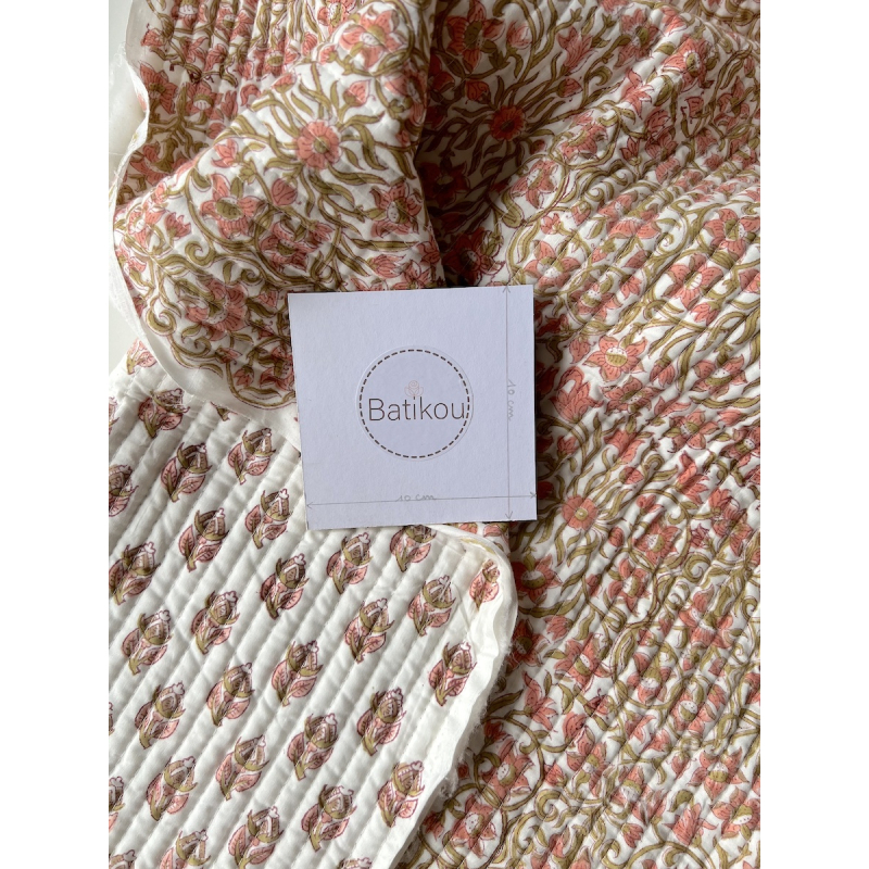 Tissu indien matelassé double face coton hand block traditionnel Qualité Oeko-tex - 4