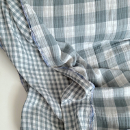 Double gaze de coton vichy réversible sauge / blanc Qualité Oeko-tex - 1