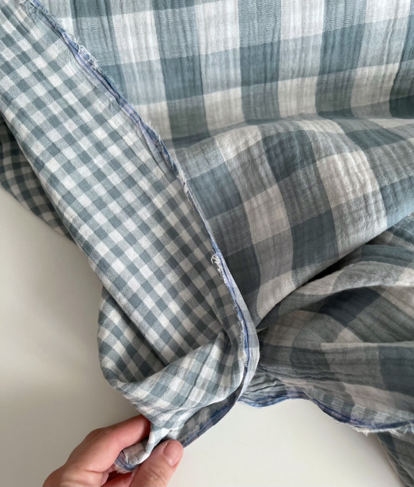 Double gaze de coton vichy réversible sauge / blanc Qualité Oeko-tex - 2