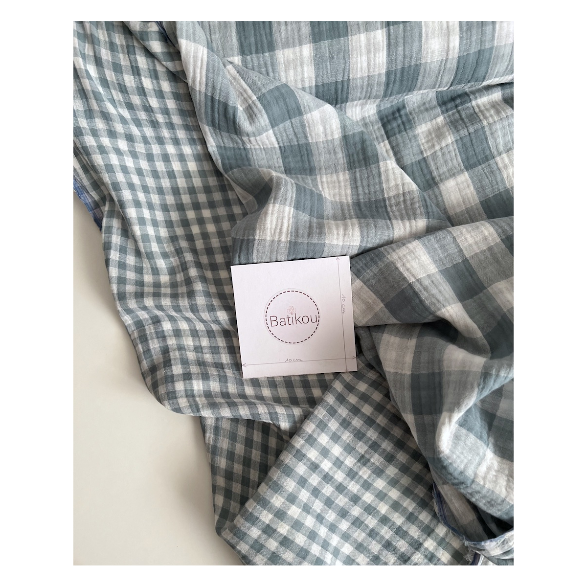 Double gaze de coton vichy réversible sauge / blanc Qualité Oeko-tex - 3