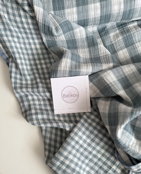 Double gaze de coton vichy réversible sauge / blanc Qualité Oeko-tex - 3