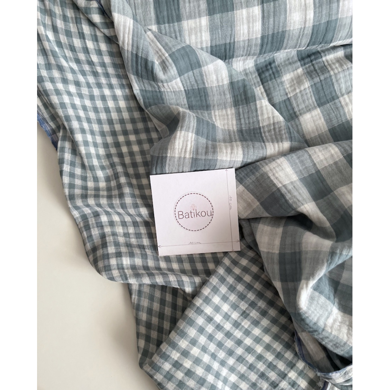 Double gaze de coton vichy réversible sauge / blanc Qualité Oeko-tex - 3