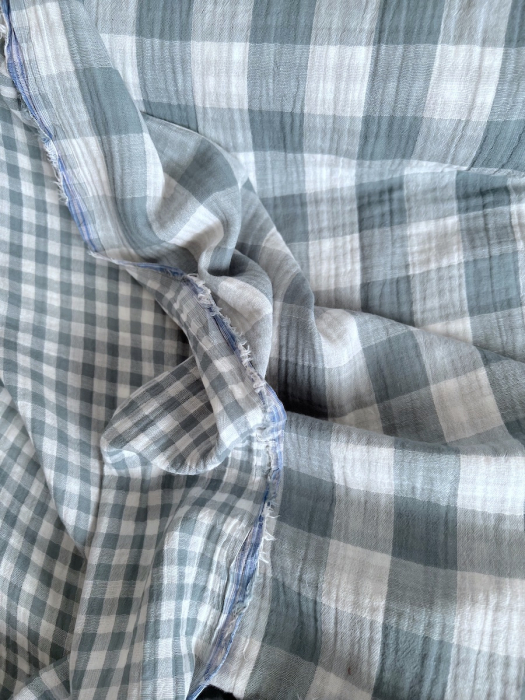 Double gaze de coton vichy réversible sauge / blanc Qualité Oeko-tex - 4