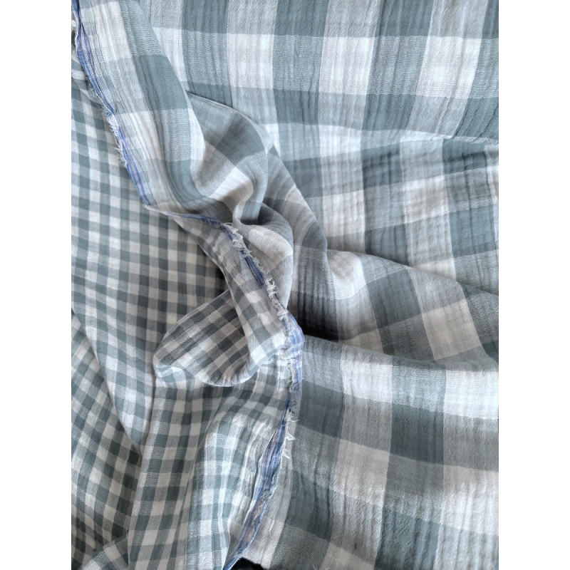 Double gaze de coton vichy réversible sauge / blanc Qualité Oeko-tex - 4