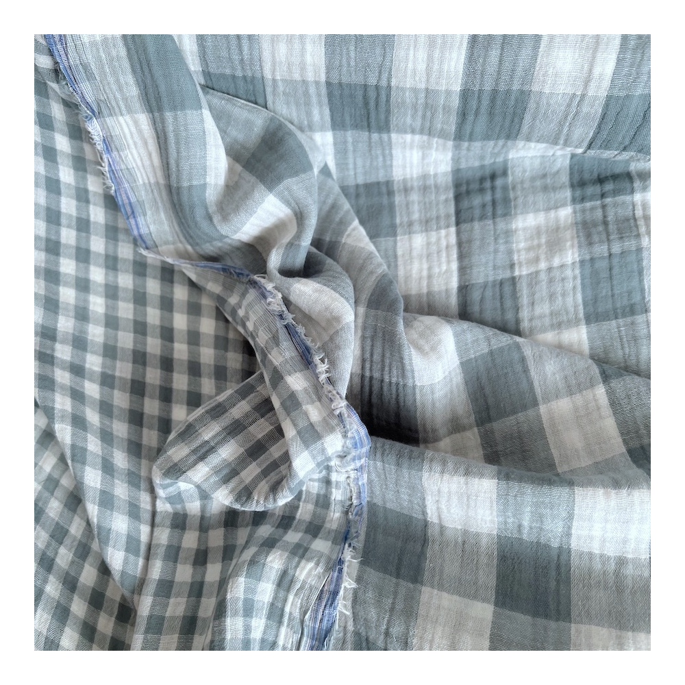 Double gaze de coton vichy réversible sauge / blanc Qualité Oeko-tex - 5
