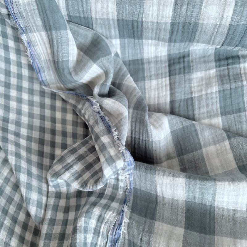 Double gaze de coton vichy réversible sauge / blanc Qualité Oeko-tex - 5