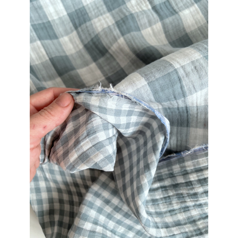 Double gaze de coton vichy réversible sauge / blanc Qualité Oeko-tex - 6