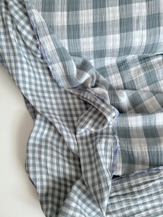 Double gaze de coton vichy réversible sauge / blanc Qualité Oeko-tex - 7