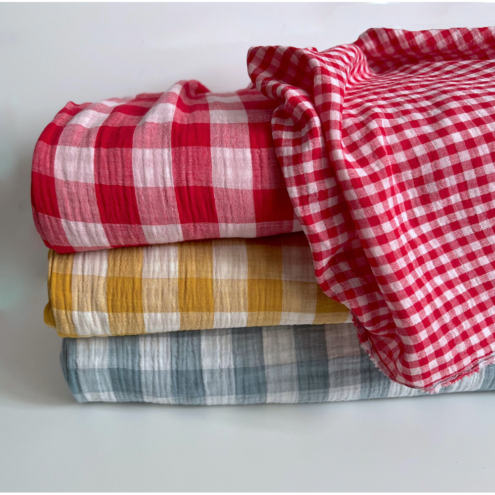 Double gaze de coton vichy réversible sauge / blanc Qualité Oeko-tex - 8