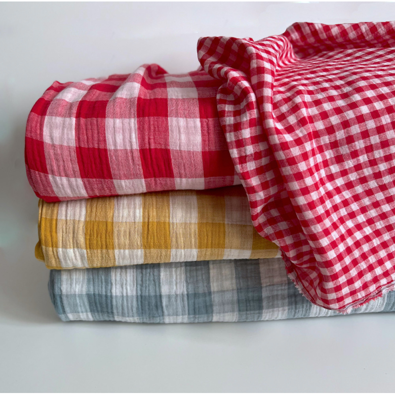 Double gaze de coton vichy réversible sauge / blanc Qualité Oeko-tex - 8