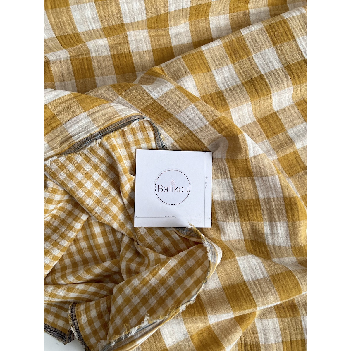 Double gaze de coton vichy réversible Moutarde / blanc Qualité Oeko-tex - 4