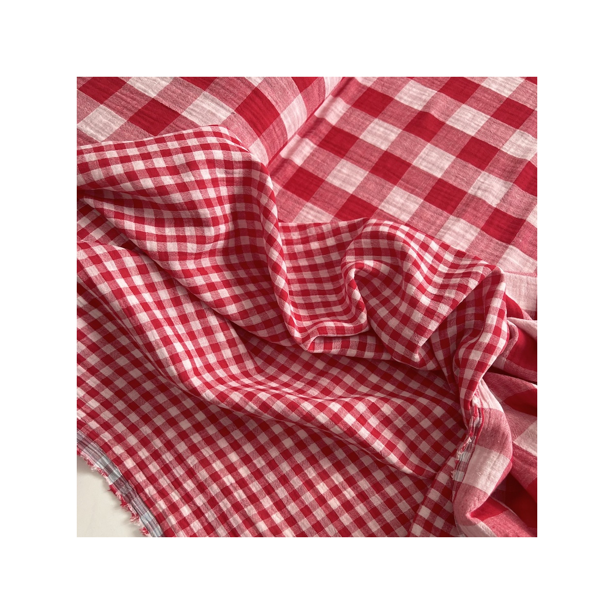 Double gaze de coton vichy réversible rouge / blanc Qualité Oeko-tex - 3 Double gaze de coton vichy réversible rouge / blanc Qualité Oeko-tex - 3